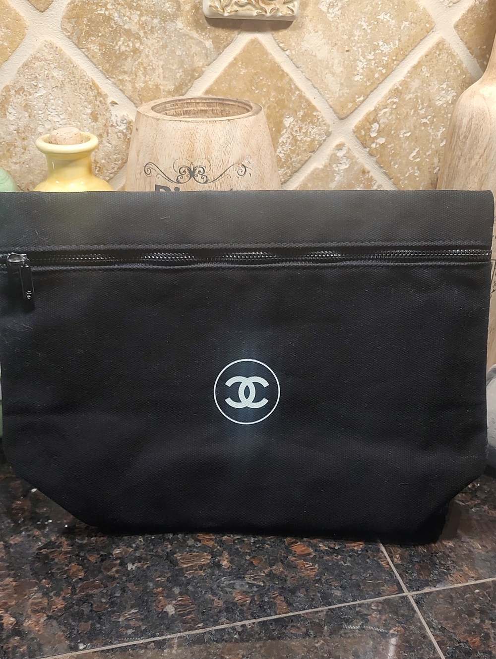Chanel Black Canvas Travel Pouch